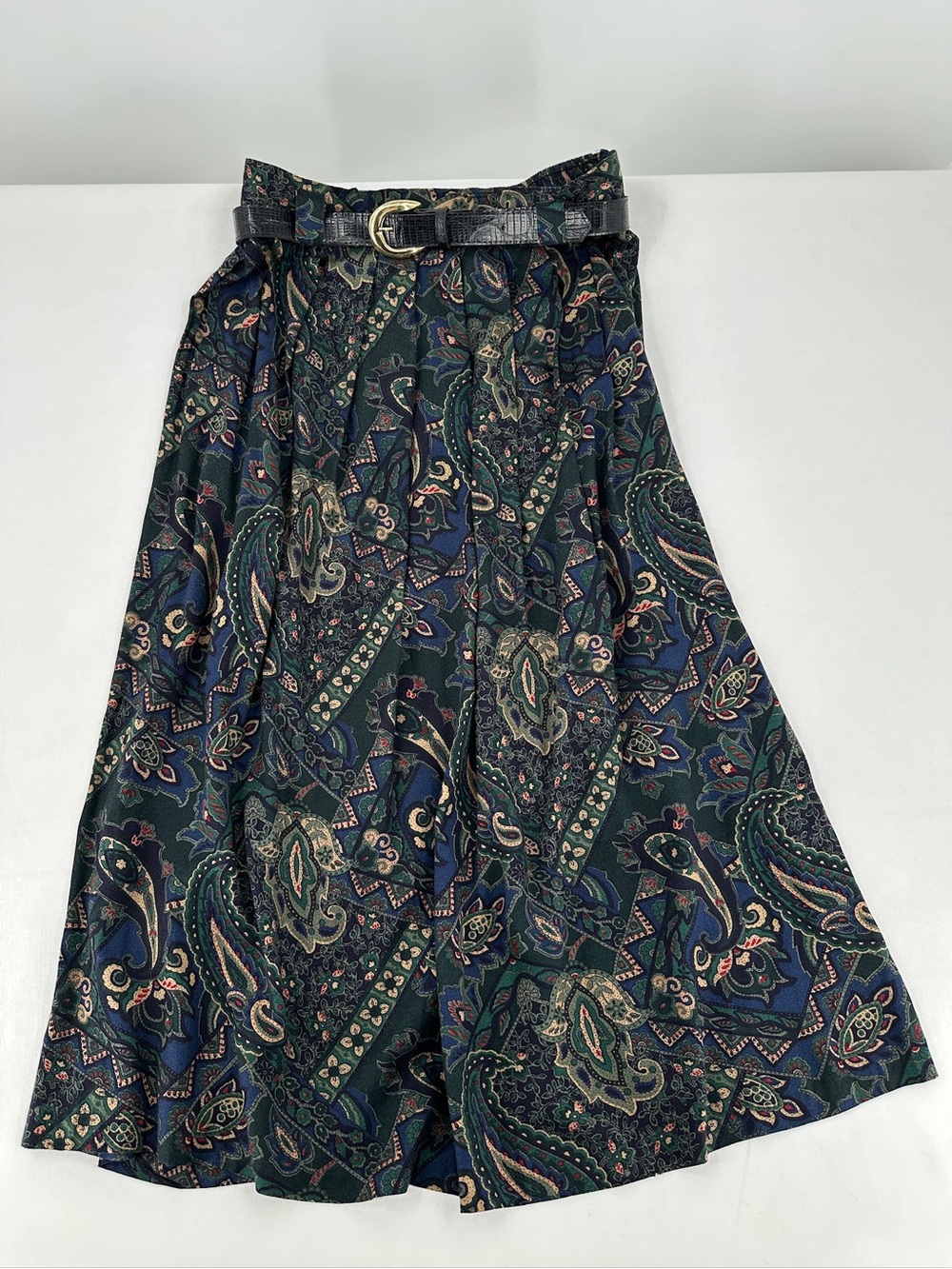 Vintage 90s Briggs New York Paisley Midi Skirt Size 16 Whimsigoth Belted - Picture 3 of 13